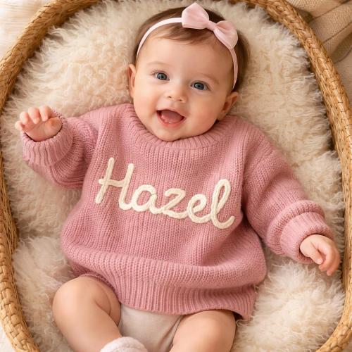Custom Embroidered Baby Name Sweater, Baby Name Sweater,Personalized Knit Crochet Gift, Knit Sweater,Personalized Gift, Easter sweater
