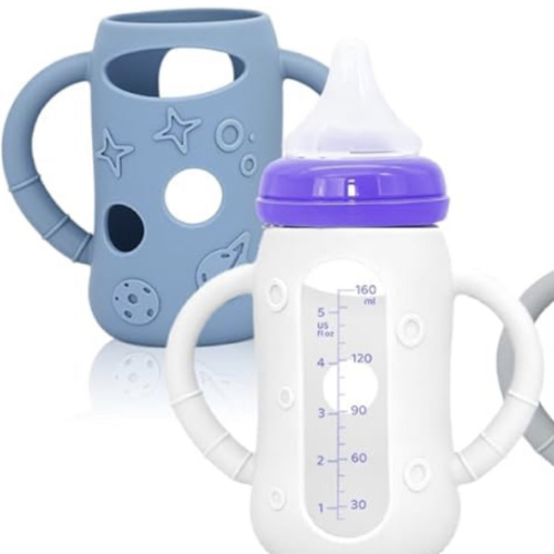 4 Pack Silicone Bottle Sleeves for Lansinoh Glass Baby Bottles (Old Style), 5 oz, Anti-Slip Protective Covers with Handles, Baby Essentials(Bottles Not Included)
