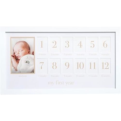 Pearhead My First Year Photo Moments, Baby's First Twelve Months Photo Collage and Gender Neutral Keepsake, Ideal for Baby Shower, New Mom Gift and Nursery Decor, 13 Photo Inserts, Beige Mat
