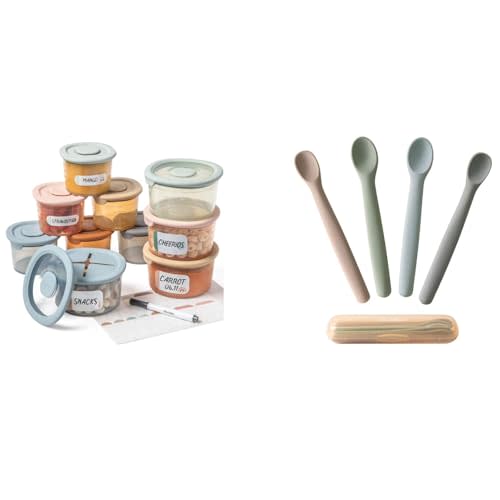 Moonkie Silicone Baby Food Containers 6pack 4oz/4pack 8oz and Silicone Baby Spoons Set of 4, Bundle