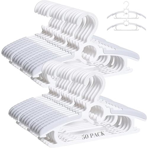 JSF50Pcs Baby Hangers, Adjustable Nursery Children Coat Hanger, Non-Slip Infant Pant Hangers for Newborn Clothes Girl Boy Toddler Infant (Gery)