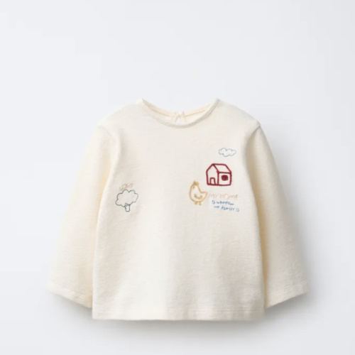 EMBROIDERED DETAIL T-SHIRT - Light ecru | ZARA United States