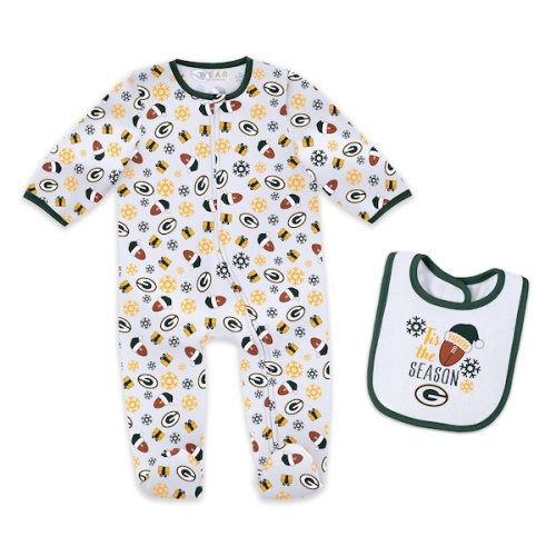Infant & Newborn Green Bay Packers WEAR by Erin Andrews Holiday Full-Zip Sleeper & Bib Set