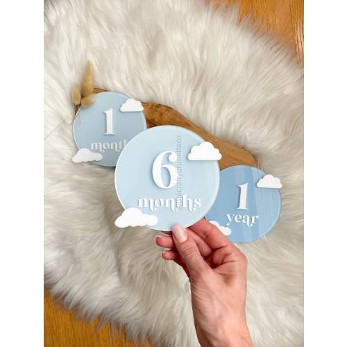 Cloud Acrylic Milestone Set, Monthly Milestone Set, Acrylic Milestone Discs, Baby Milestone Cards, Monthly Photo Props, Cloud Milestones