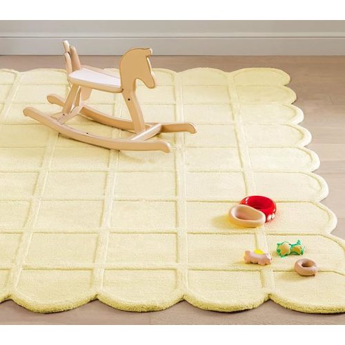 Selena Scallop Handmade Wool Area Rug with Non-Slip Natural Cotton Backing for Living Room & Bedroom (Yellow, 8 x 10 Feet)