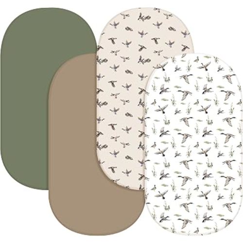 CroBlissful 4 Pack Mallard Duck Bassinet Sheets, 32 x 16 x 4 Inches，Green