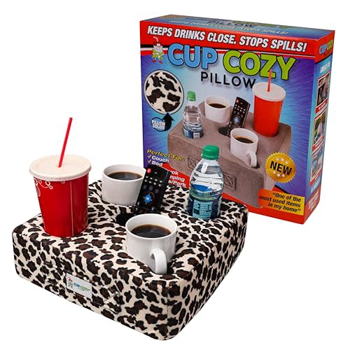 Cup Cozy Pillow The Original Gray-As Seen on TV-The World's Best Couch/Bed/Car Cup Holder for Drinks/Snacks/Remotes! (Cheetah Leopard, 5 Hole)