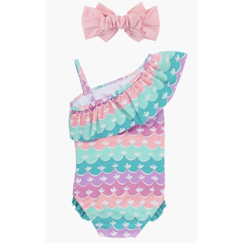 Mermaid One-Shoulder One-Piece Swimsuit & Headband Set