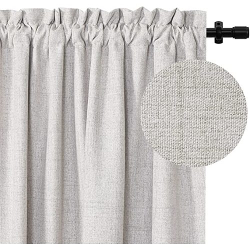 100% Blackout Shield Blackout Curtains for Bedroom, Rod Pocket Blackout Curtains Linen Textured Blackout Curtains 84 Inches Long for Living Room(50 inches Wide Each Panel, 2 Panels, Beige) - 50''W x 84''L