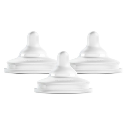 Boon Nursh Curve Silicone Baby Bottle Nipples - Platinum Food-Safe Silicone Bottle Nipples - Fast Flow Nipples for Baby Bottles - Baby Bottle-Feeding Supplies - 3 Count