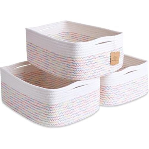 Woven Rope Baskets for Organizing, 3 Pack, 15.5 x 11 x 5.5" Storage Bins