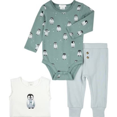 Baby Penguin Print 3-Piece Bodysuits & Rib Joggers Set, 3M
