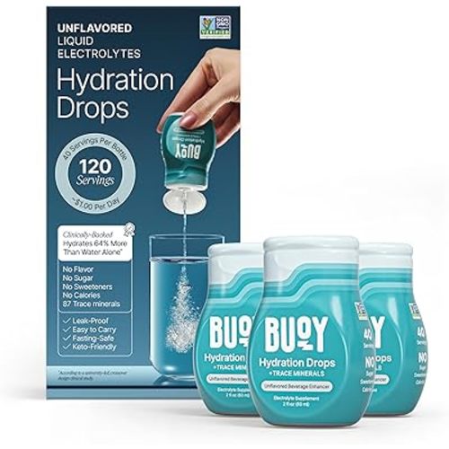 Buoy Electrolyte Drops | 120 Servings | No Sugar, No Sweeteners | Trace Minerals, Vitamins & Antioxidants | Subtle Mineral Taste | Hydration Supplement - Unflavored 3 Pack