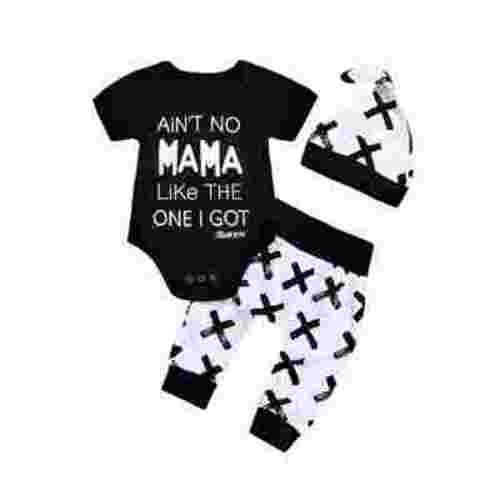Izhansean Baby Boy MAMA Short Sleeve Tops Romper Pants Outfits Set Clothes Black 3-6 Months