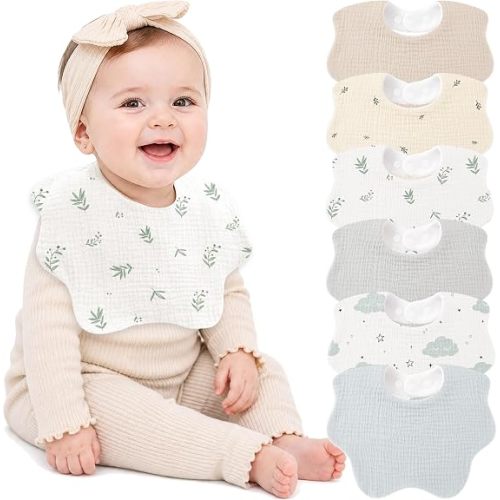 Bearmoss Muslin Baby Bibs for Drooling & Teething Cotton Drool Bib 6 Pack
