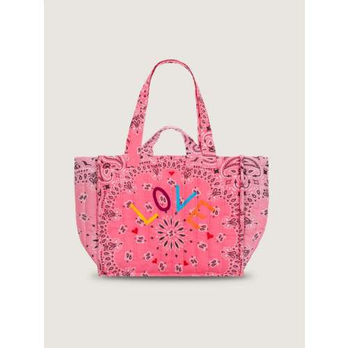 Medium Quilted Tote Bag - LOVE - Strawberry Pink / Pale Pink