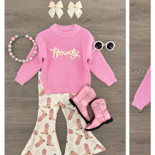 "Howdy" Pink Cowgirl Bell Bottom Set | Girls' Fall Clothing – Sparkle In Pink
