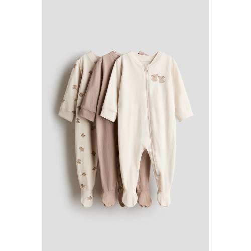3-PACK COTTON PAJAMA JUMPSUITS WITH ZIPPER