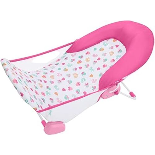 Bright Starts Disney Baby Minnie Mouse Foldaway 2-Position Baby Bath Seat, Adjustable Support for Sink or Bathtub, Ages 0-6 Months up to 20 Pounds, Machine-Washable Sling