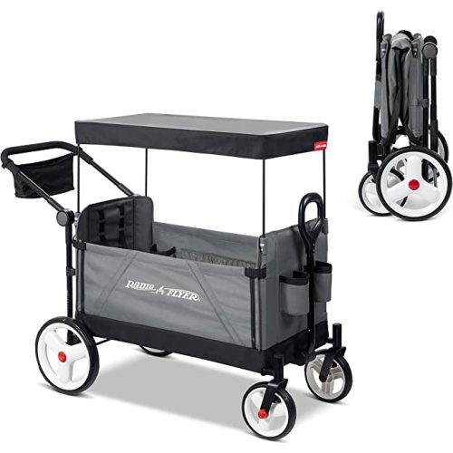 Radio Flyer City Luxe Stroll ‘N Wagon, Grey with Parent Caddy and Internal Storage Pockets, for 1+ Years