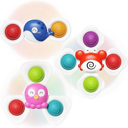 SpringFlower Suction Cup Spinner Toys, Baby Bath Toys 6-12 Months,Baby Sensory Toy 6-12 Months, Fun Bath & Travel Toy for Toddlers, Birthday for 1 2 3 Year Old Toddler