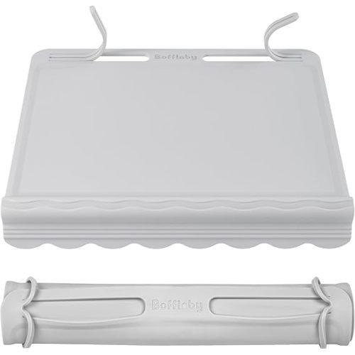 Silicone Placemats for Baby & Kid, Eating Mat with Teething Edge Bumper, Rollable Travel Baby Mat with Built-in Rope, All-in-One Travel Mat for Dining and Activities On-the-Go, BPA Free, 12"x11", Gray