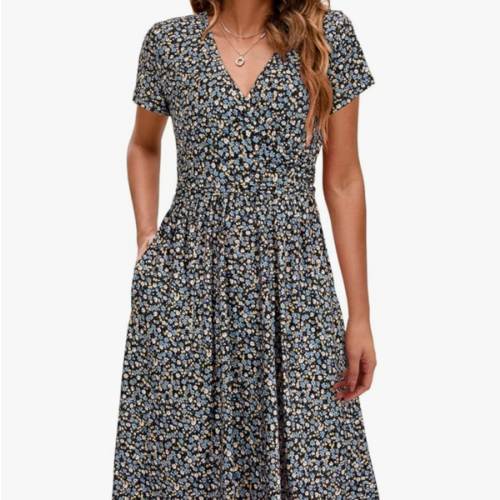 OUGES Women's 2026 Fashion V Neck Midi Dress with Pockets Maternity Clothes Nursing Dresses