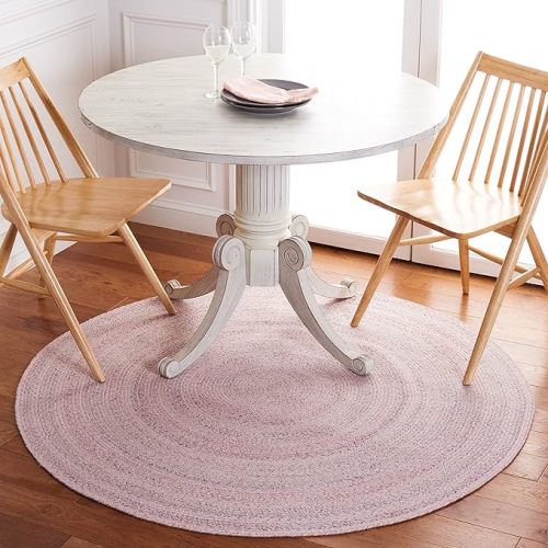 SAFAVIEH Braided Collection Area Rug - 6' Round, Pink & Grey, Handmade Country Farmhouse, Ideal for High Traffic Areas in Living Room, Bedroom (BRD804U)