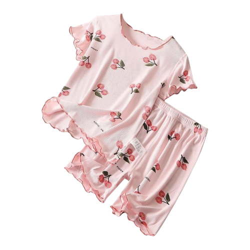 WRKEKC Summer Outfits for Girls, Baby Girl Outfits, Children's Round Neck Short Sleeve Shirt Elastic Waist Shorts Comfortable Home Suit Set