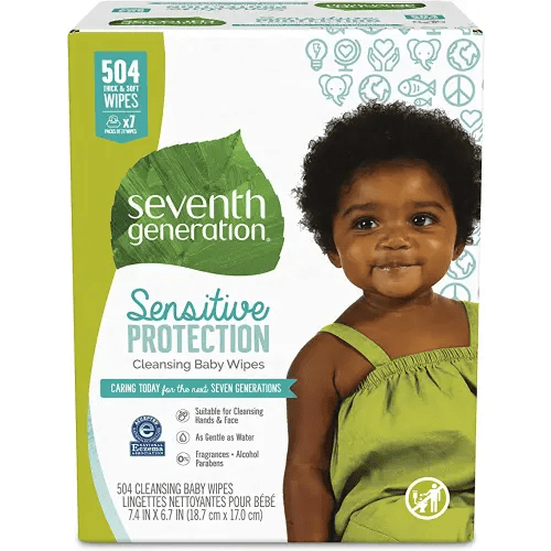 Seventh Generation Baby Wipes, Sensitive Protection with Flip Top Dispenser, White, unscented, 72 Count (Pack of 7) (Packaging May Vary)