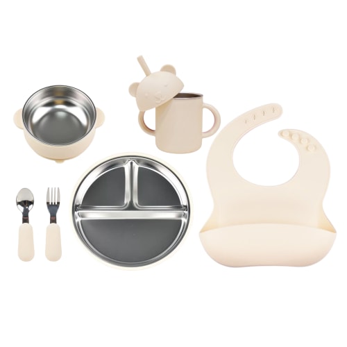 Stainless Steel Baby Dining Set (Bowl + Plate + Cup + Cutlery Set + Bi