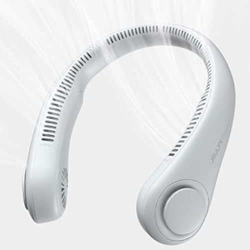 JISULIFE Portable Neck Fan, Hands-Free Bladeless, 5 Speeds, 4000 mAh Battery Operated Wearable Personal Fan, Twistable, Rechargeable, Gift for Women Men-Grey