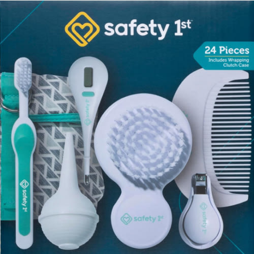Safety 1st Deluxe Baby Healthcare and Grooming Kit, Pyramids Aqua, Newborn Baby Essentials, One Size, 24 Pieces