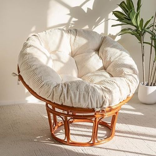 HIGOGOGO Papasan Chair Cushion with Corduroy Cover (Without Chair), 48 x 48 Inch Supportive Cushion, Overstuffed Chair Cushion,Beige