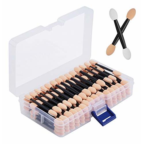 Cuttte 120PCS Disposable Dual Sides Eye Shadow Sponge Applicators with Container, 2.44' Length Eyeshadow Brushes Makeup Applicator Black