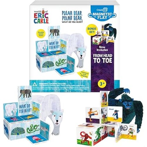 CreateOn Eric Carle Polar Bear with Head to Toe Bonus Set Magnetic Tiles, Building Set for Kids, Magnetic Building Toys for Kids, STEM Toys for Boys and Girls Ages 3+, 24 Piece