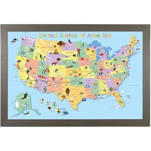 Kids USA - Barnwood Gray Framed Pin Map for Tracking Your Travels - 27.5" x 39.5" - 8 Handcrafted Frame Options - Made in USA - Ideal for Any Traveler