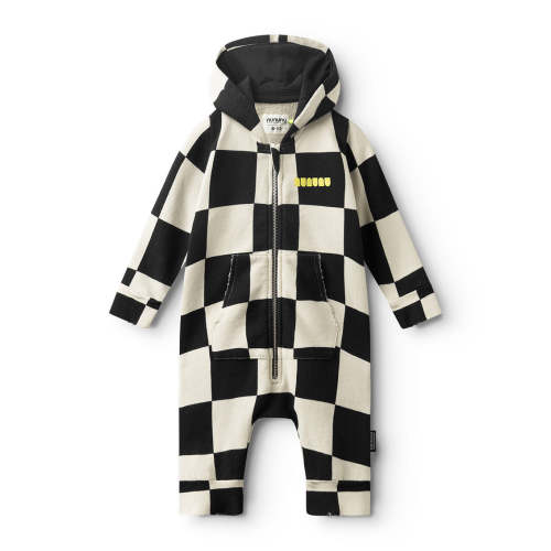 NUNUNU FW24 BABY CHECKMATE HOODED OVERALL in Smokey Natural