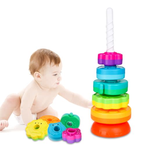 LBAIBB Spin Stack Toys,Baby Spinning Toy ABS Plastic and Color Rainbow Design,Focus on Children Educational and Interactive Learning's Stack Toys, Suitable for Gifts for Boys and Girls…