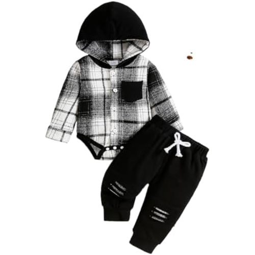 Baby Boy Outfits Tracksuit Plaid Button Down Hoodie Tops Pants Trousers Jogger Toddler 2Pcs Clothes Set