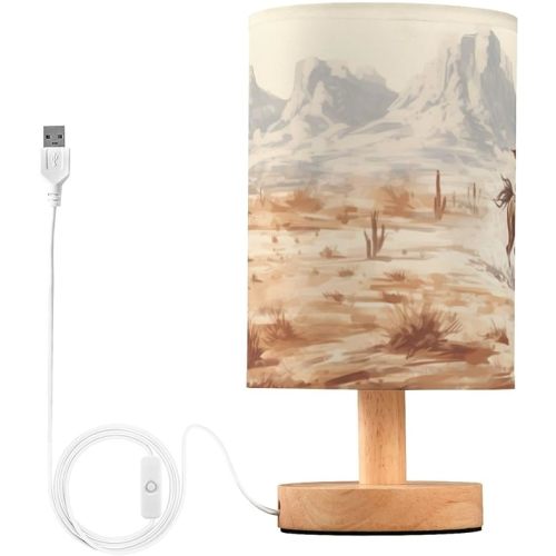 ATTX American West Cowboy Table Lamp, USB Bedside Nightstand Lamps for Bedroom Living Room Nursery