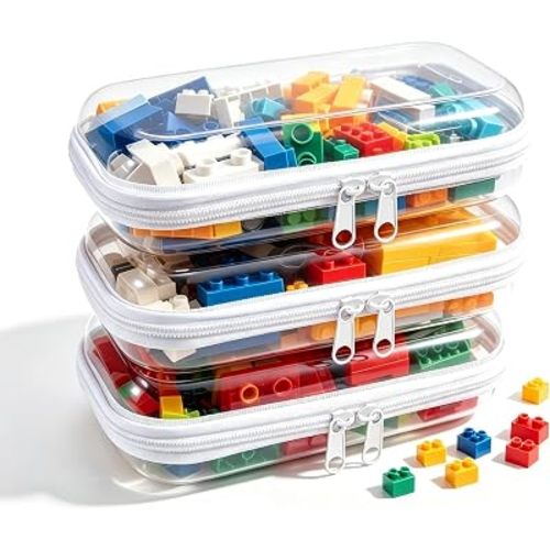 Clear Hard Plastic Zipper Case,Transparent Double Zippers Hard Pouch with 3pcs,Portable Travel Organizer Bin for Toy Storage