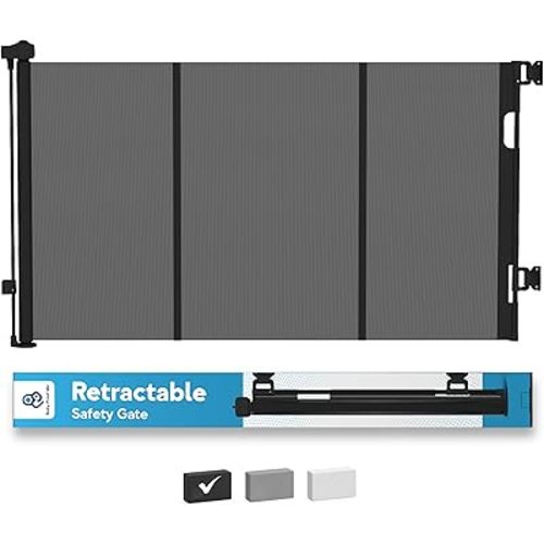 Retractable Baby Gates for Stairs & Doorways - 71” Wide Mesh Safety Gate for Toddlers, Dog & Pets - Use for Indoor/Outdoor, Hallways, Deck, Porch - Easy Installation, Secure Closure (Black)
