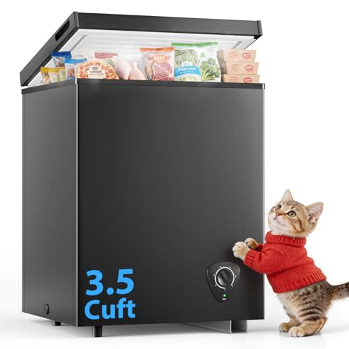 Small Chest Freezer 3.5 Cu.Ft, Mini Deep Freezer with Removable Basket, 7-Temp Adjustable, Ultra Quiet, Energy Saving, Compact Deep Freezer for Home, Apartment, Office, Garage, Black
