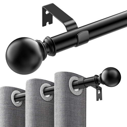 Curtain Rods for Windows 32 to 144 inch, Adjustable Window Curtain Rod, Single Window Curtain Rod with Ball Finials, 1 inch Diameter Decorative Curtain Rod Set, Modern Decorative Drapery Rods