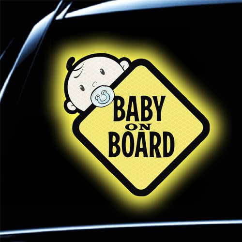 Baby On Board Sticker for Cars- 2Pack Baby in Car High Intensity Reflective Waterproof Vinyl Safety Car Signs for Rear, Side Windows, Bumpers