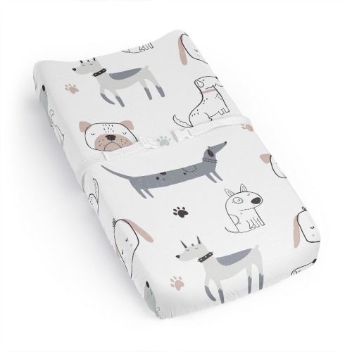 Sweet Jojo Designs Boy, Girl, Unisex/Gender Neutral Changing Pad Sheet Cartoon Puppy Grey Taupe and Blue