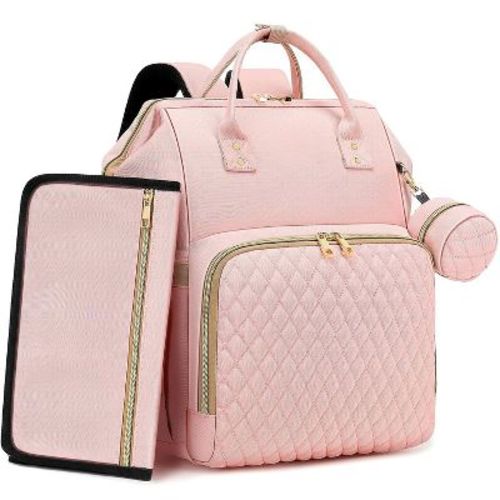 Itopfox Pink Diaper Backpack for Baby Girls - Baby Shower Gifts, Quilted with Changing Pad, Pacifier Case, Insulated Pockets 35L Large Capacity