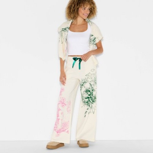 Wicked x Katie Kime Women's Relaxed Leg Good/Bad Graphic Jogger Pants - Cream M