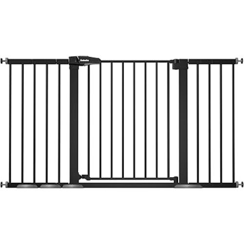 BABELIO 36-57" Extra Wide Baby/Dog Gate, Auto Close for The House, Stairs and Doorways, Pressure Mounted for Pet with Large Walk Thru Door, No Need Tools and Drilling, Black